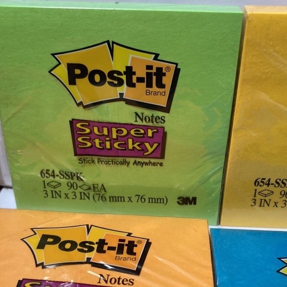 Super Sticky Post It Notes Blue Green Yellow Orange - Picture 3 of 11
